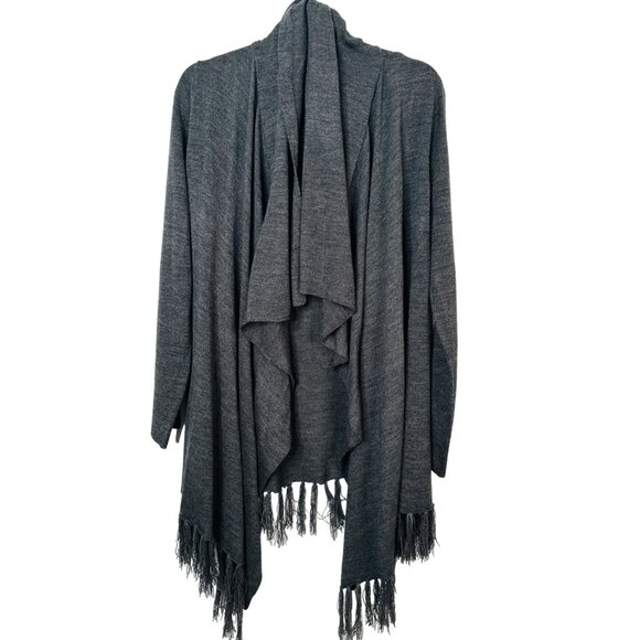 Vintage Suzie Gray Large Fringe Cardigan Sweater Open Front - Picture 6 of 10